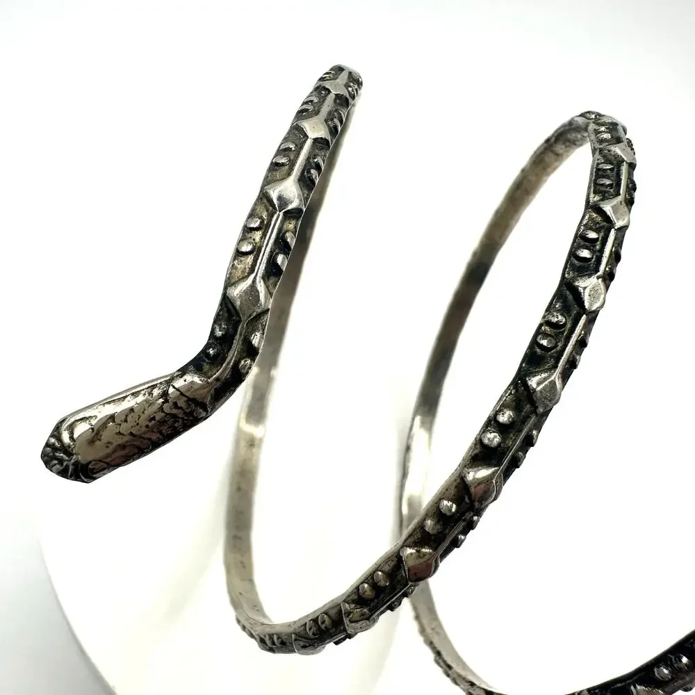 Vintage silver tone snake textured cuff bangle wrap bracelet adjustable 20.5”